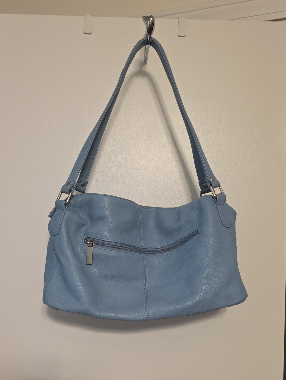 HOBO Light Blue Leather Shoulder Bag with Front Zip